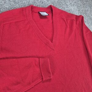 Vtg Clan Douglas 100% Cashmere Sweater Mens Large Red V-Neck Made in Scotland